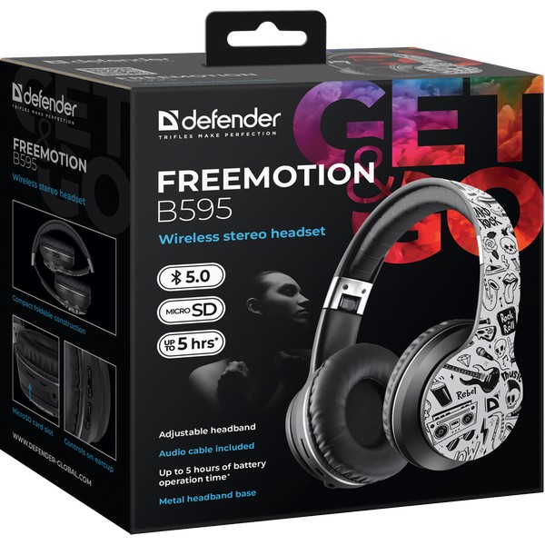 Bluetooth-гарнитура Defender FreeMotion B595 беспроводные bluetooth черный/рисунок